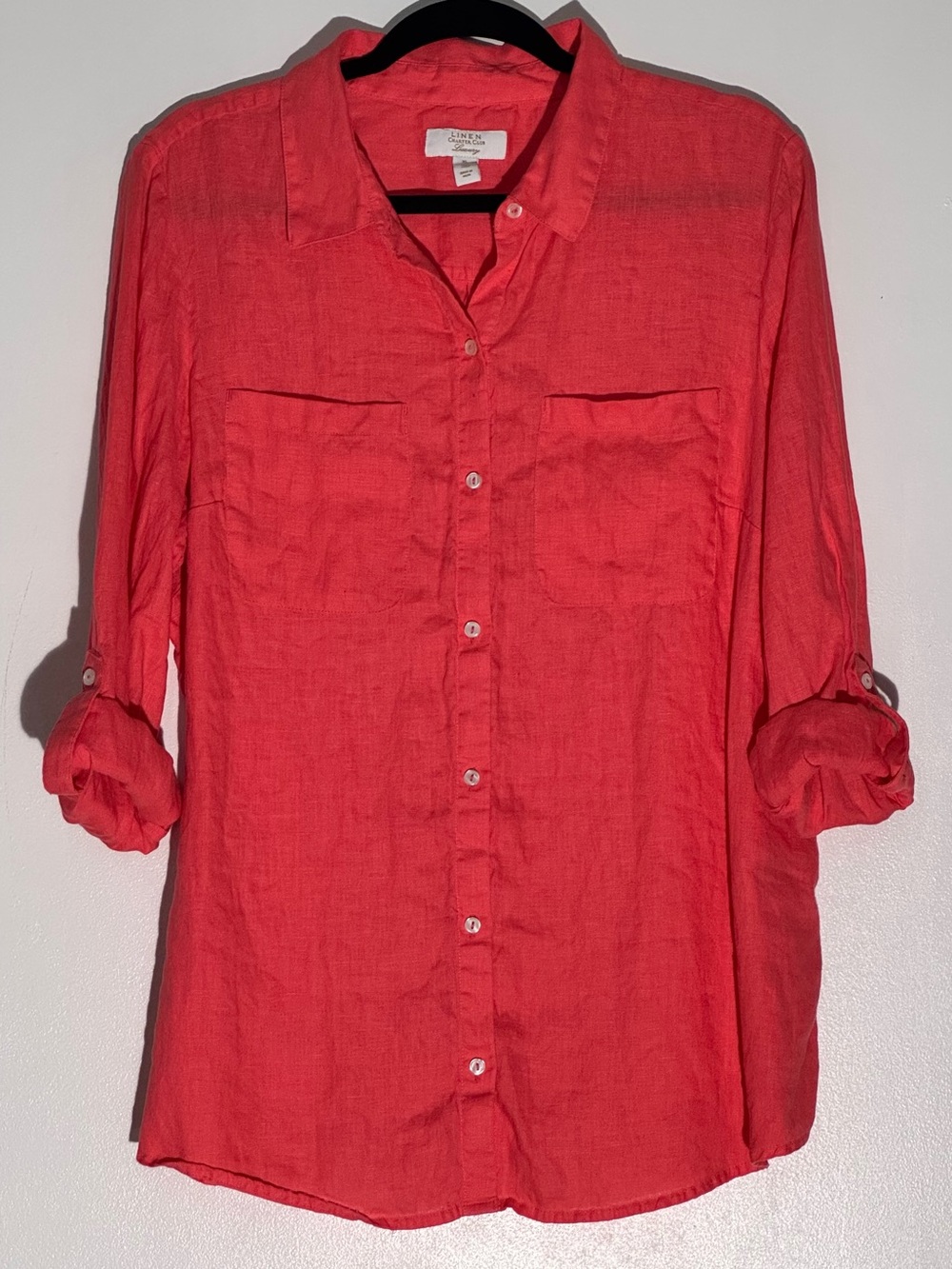 Charter Club XL Luxury Linen Coral Pink Button Down Shirt Beachy Minimalist
